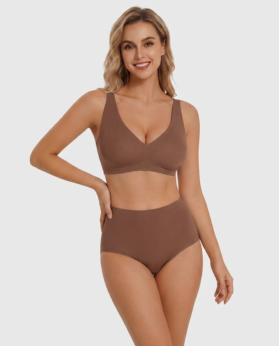 Seamless Deep-V Wireless Push-Up Bra - Coffee