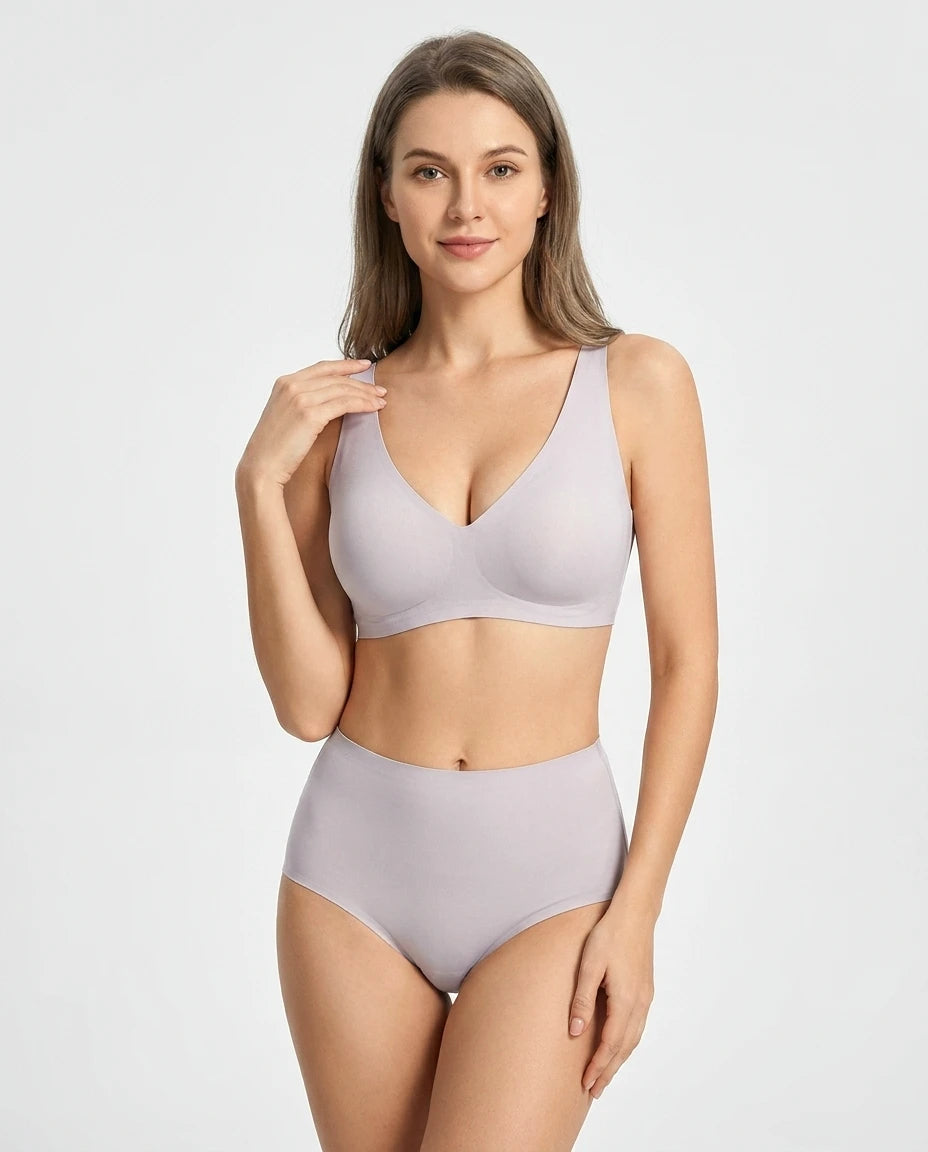 Seamless Deep-V Wireless Push-Up Bra - Grey