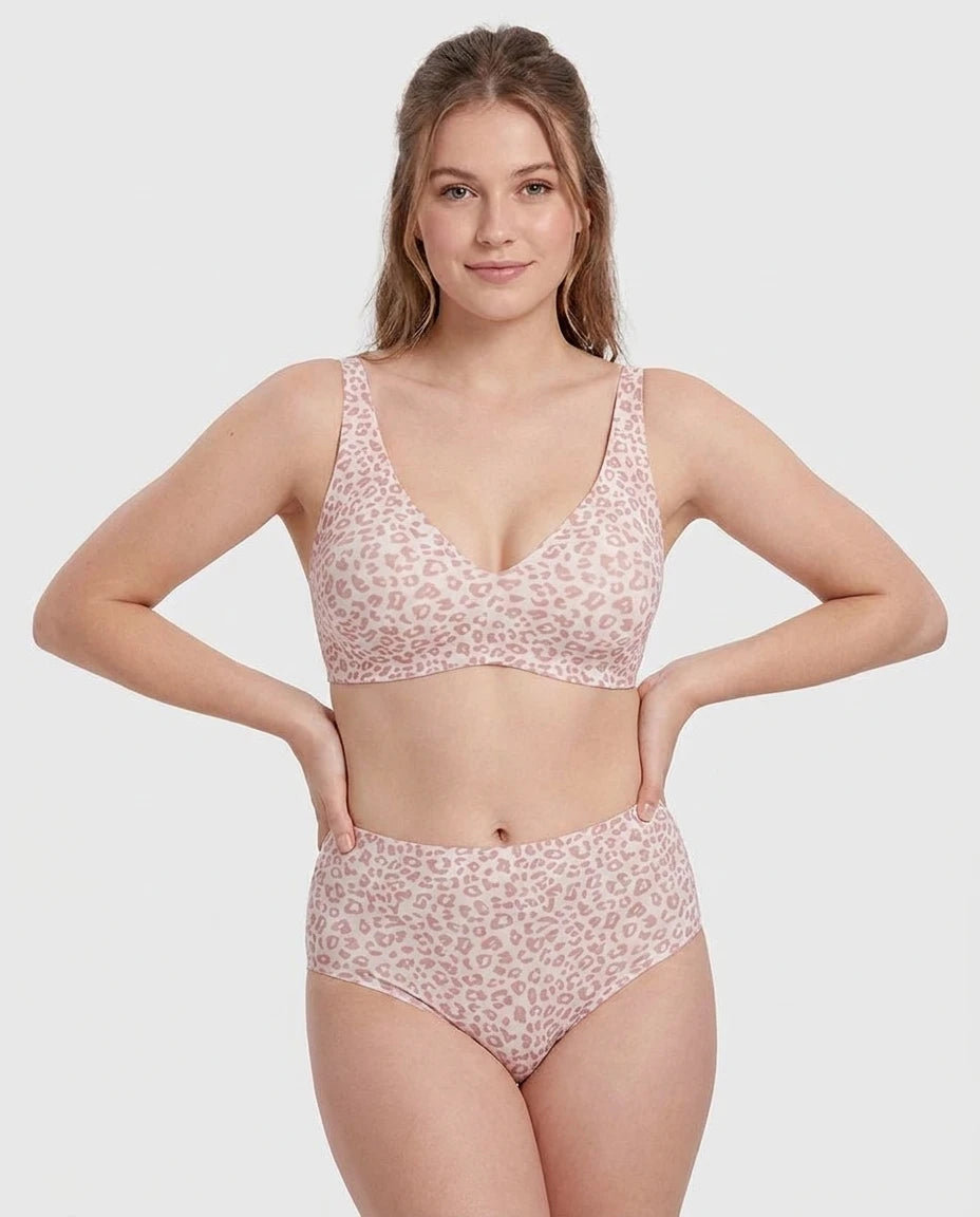 Seamless Deep-V Wireless Push-Up Bra - Light Leopard
