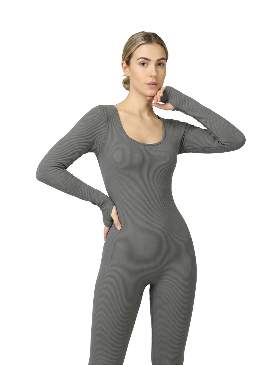 Ribbed Square Neck Jumpsuit
