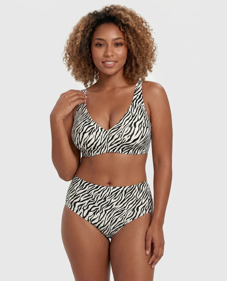 Seamless Deep-V Wireless Push-Up Bra - Zebra