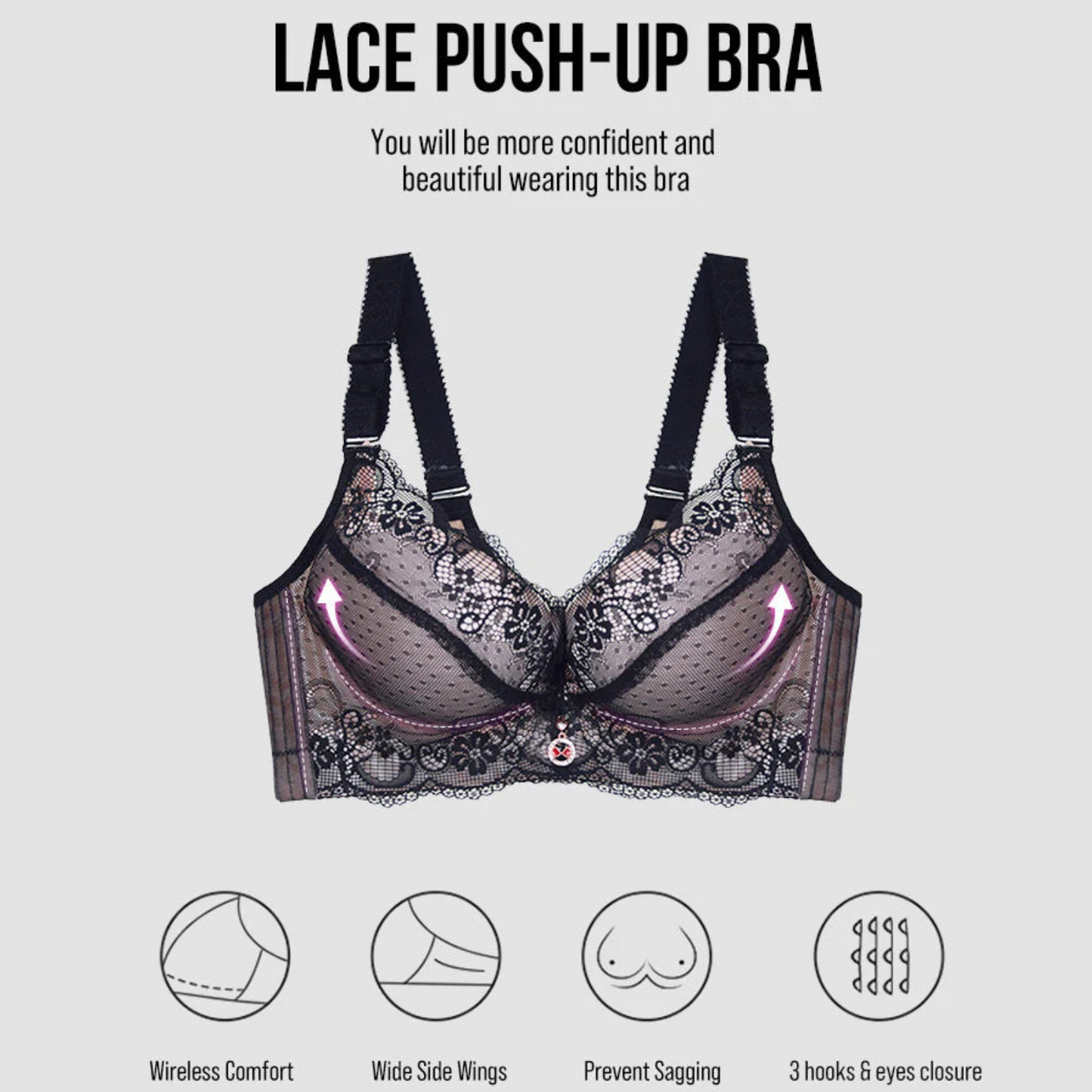 Lace Underwire Padded Push Up Bra