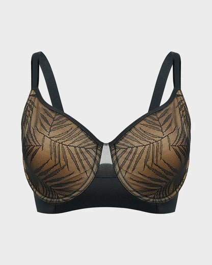 Leaf Pattern Lace Full Coverage Unlined Push Up Bra