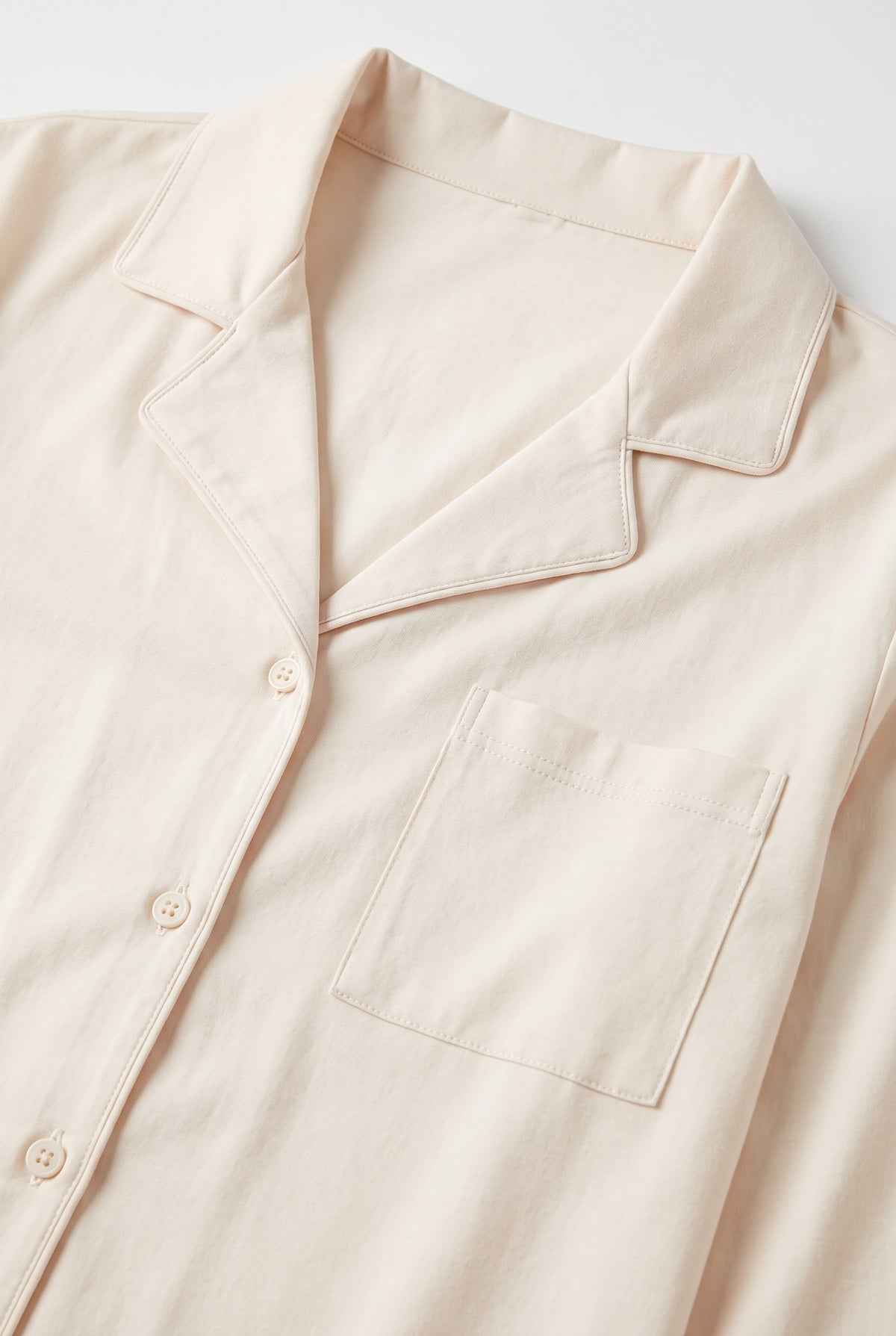 Blush Dream Set Beige - detail of collar, buttons and chest pocket