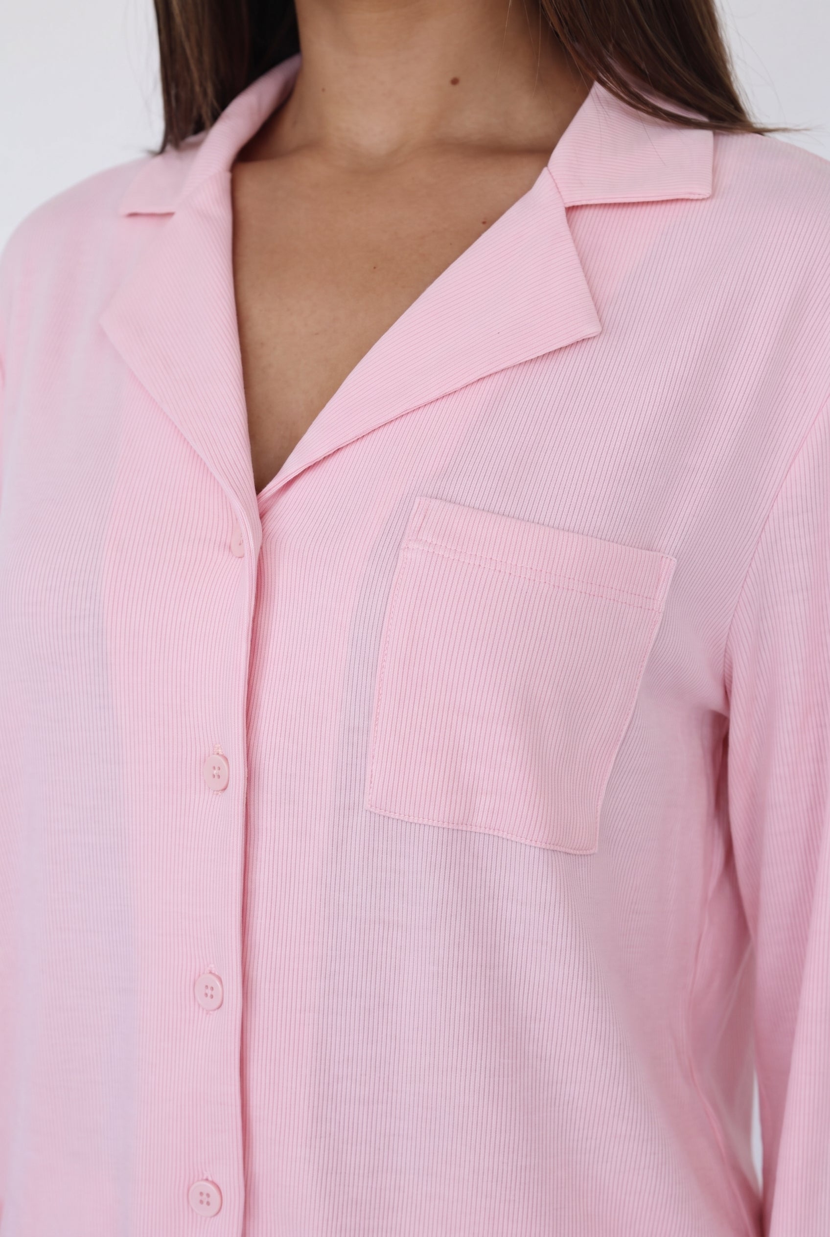Blush Dream Set Blush - detail of collar, buttons and chest pocket