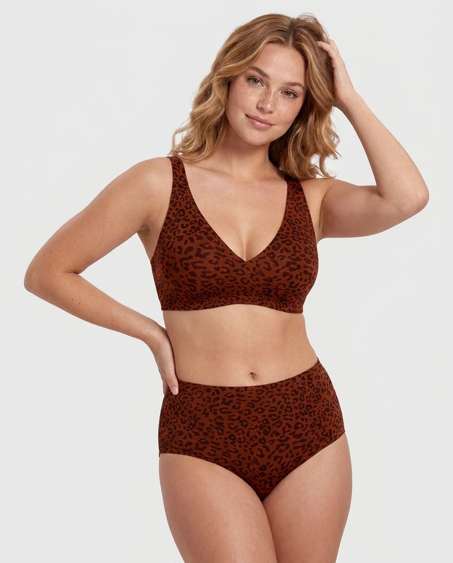 Seamless Deep-V Wireless Push-Up Bra - Leopard