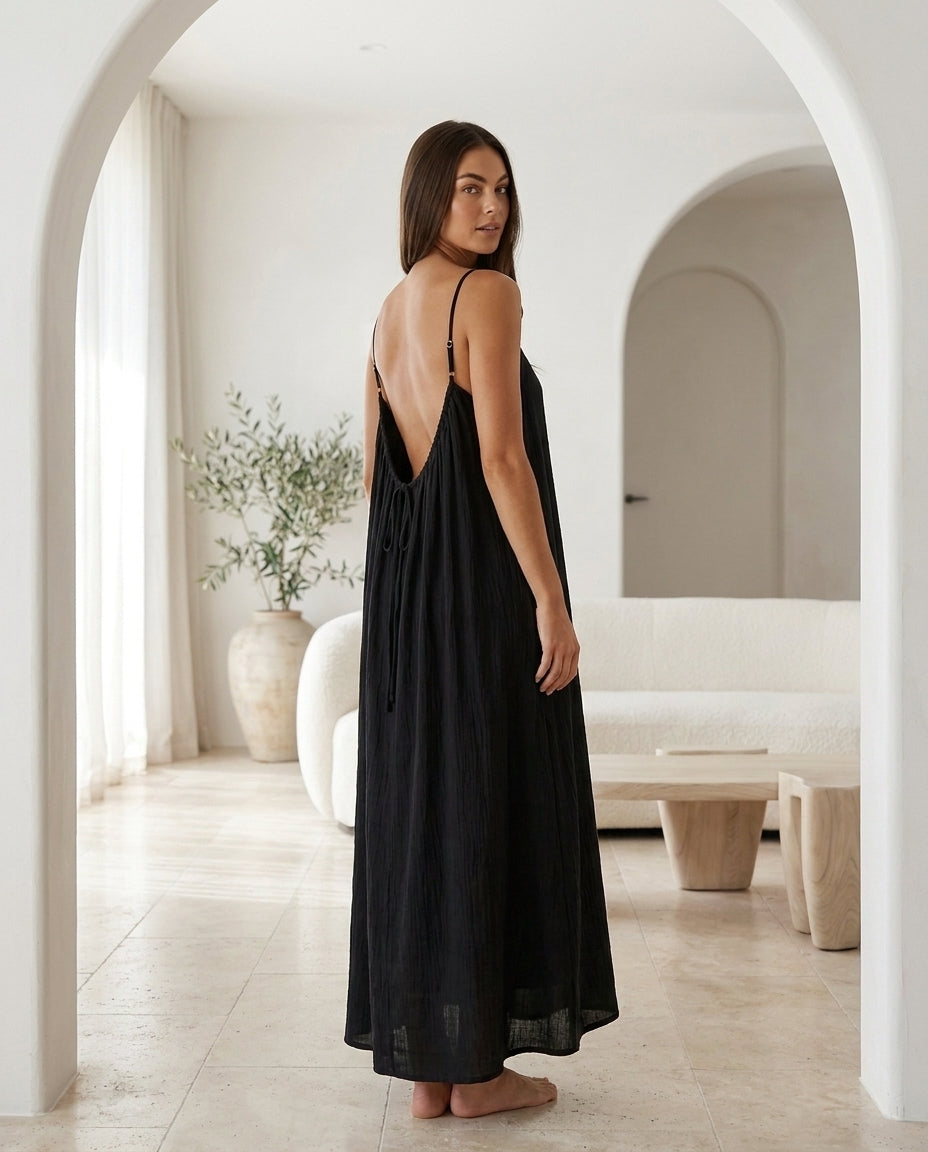 Solid Color Backless Cami Dress