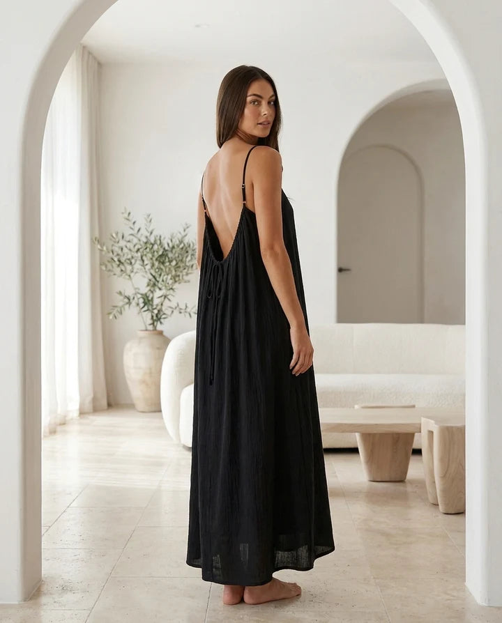Solid Color Backless Cami Dress