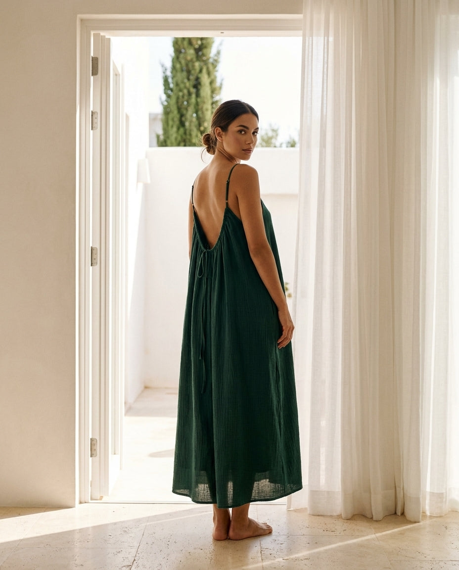 Solid Color Backless Cami Dress