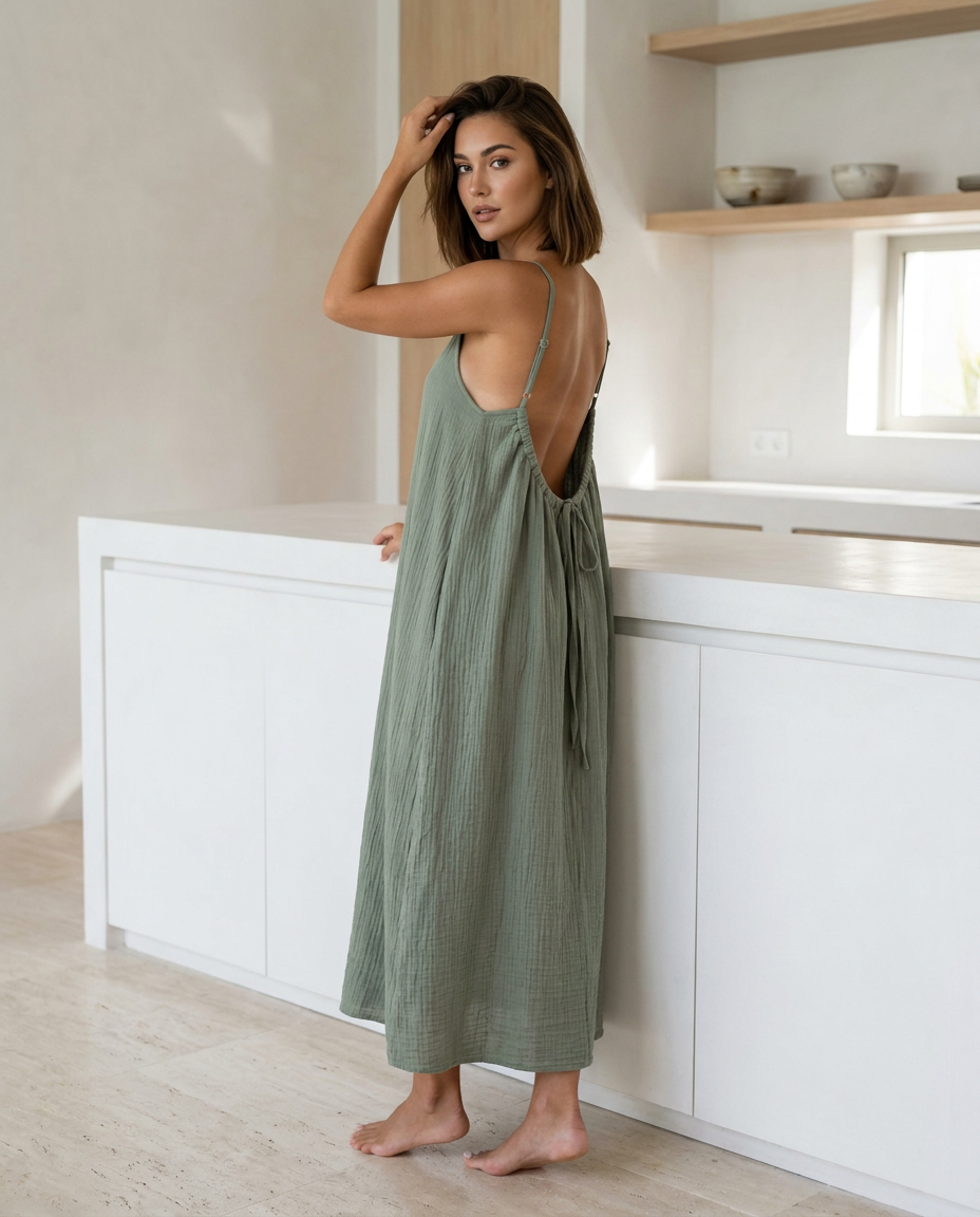 Vestido Cami Sin Espalda de Color Sólido
