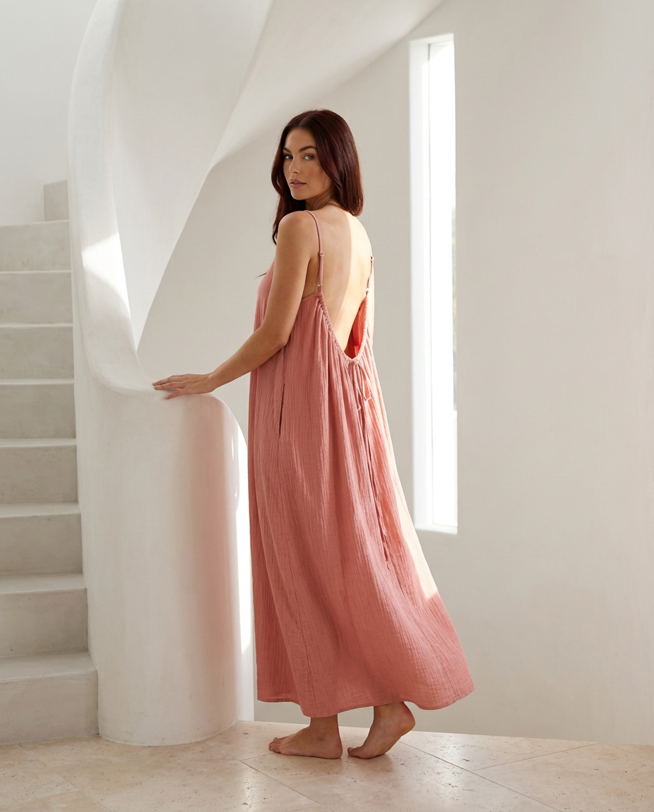 Vestido Cami Sin Espalda de Color Sólido