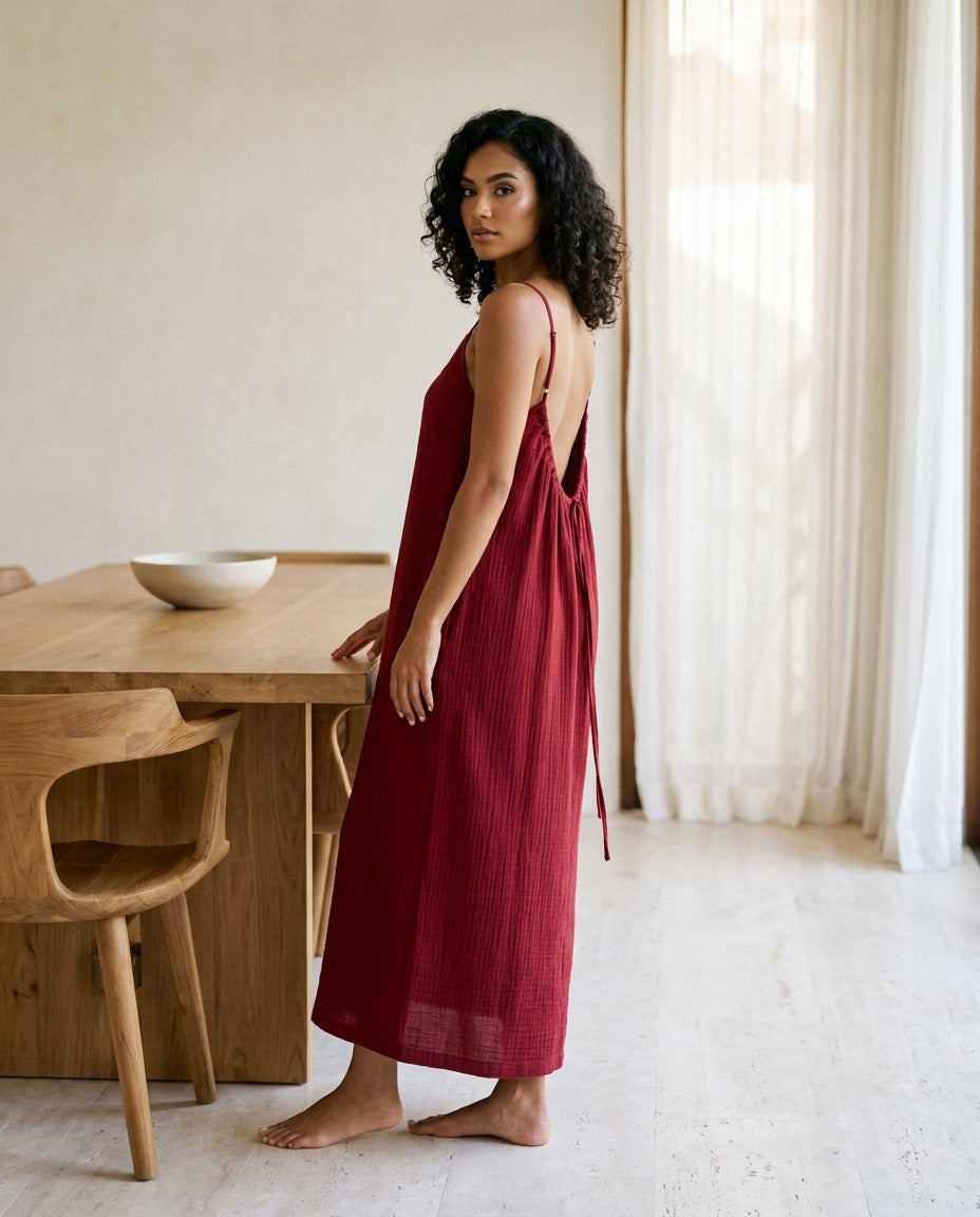 Solid Color Backless Cami Dress