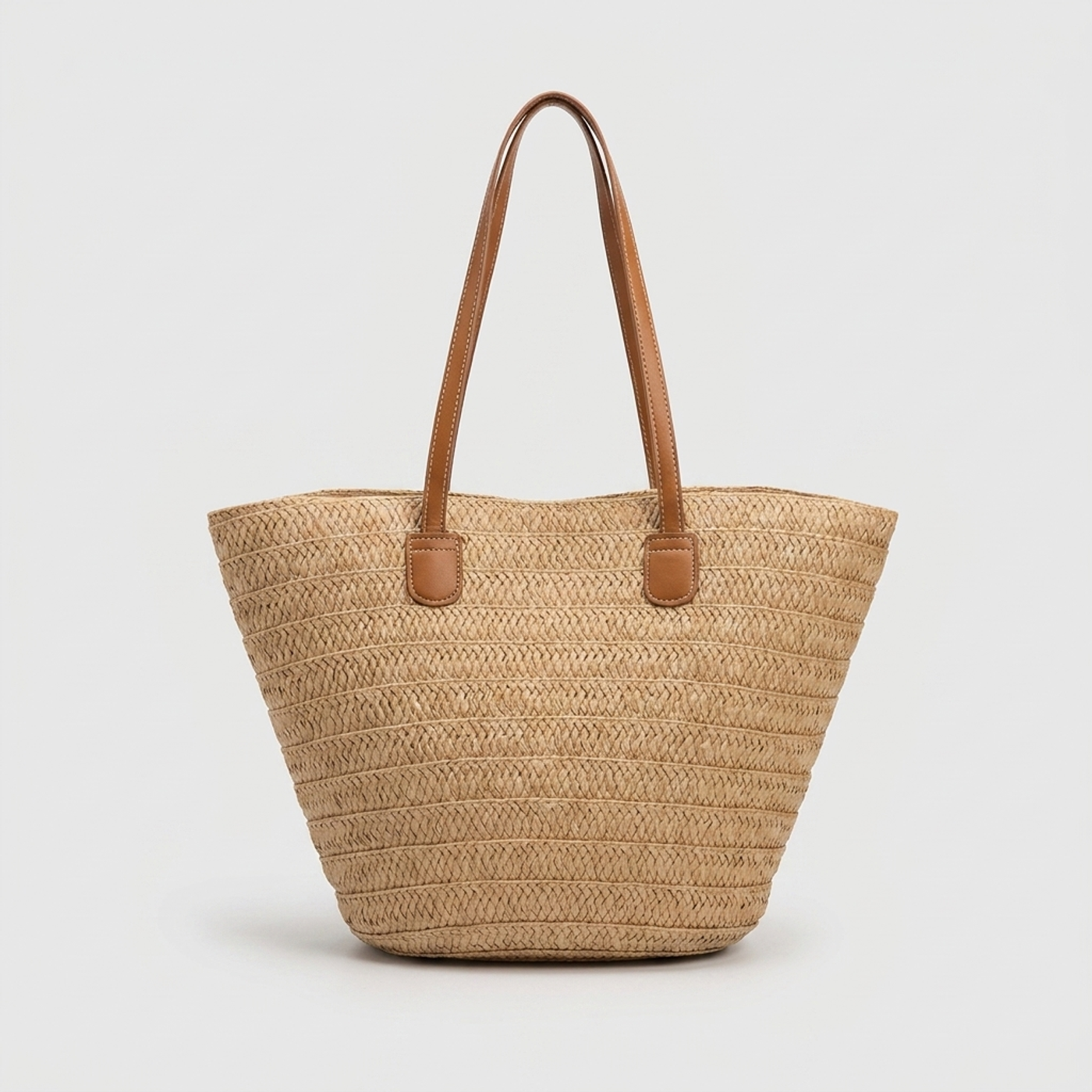 Woven Straw Basket Tote Beige